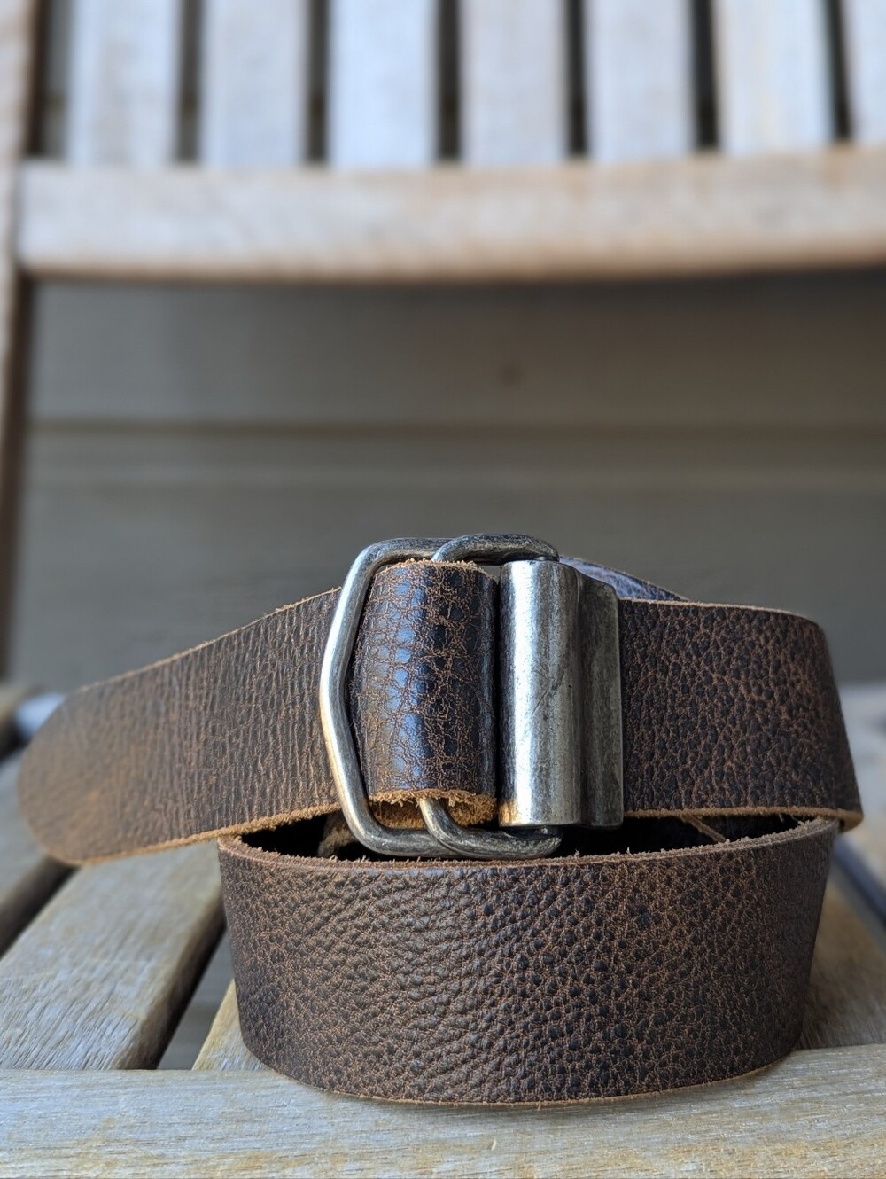 Pebbled Dark Brown Leather D Ring Belt Size 36
